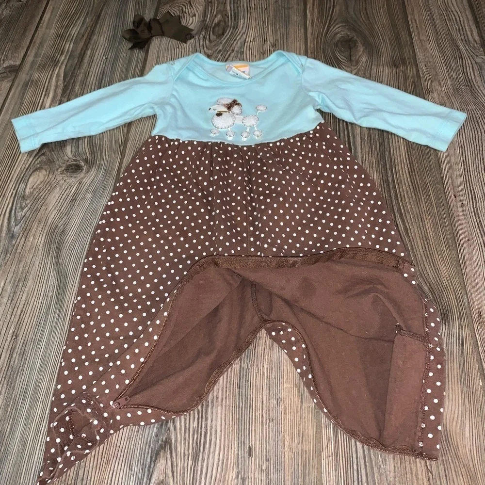 Sweet Potatoes Romper Long Sleeve Poodle Polka Dots Bon Jour Cotton 12 Months